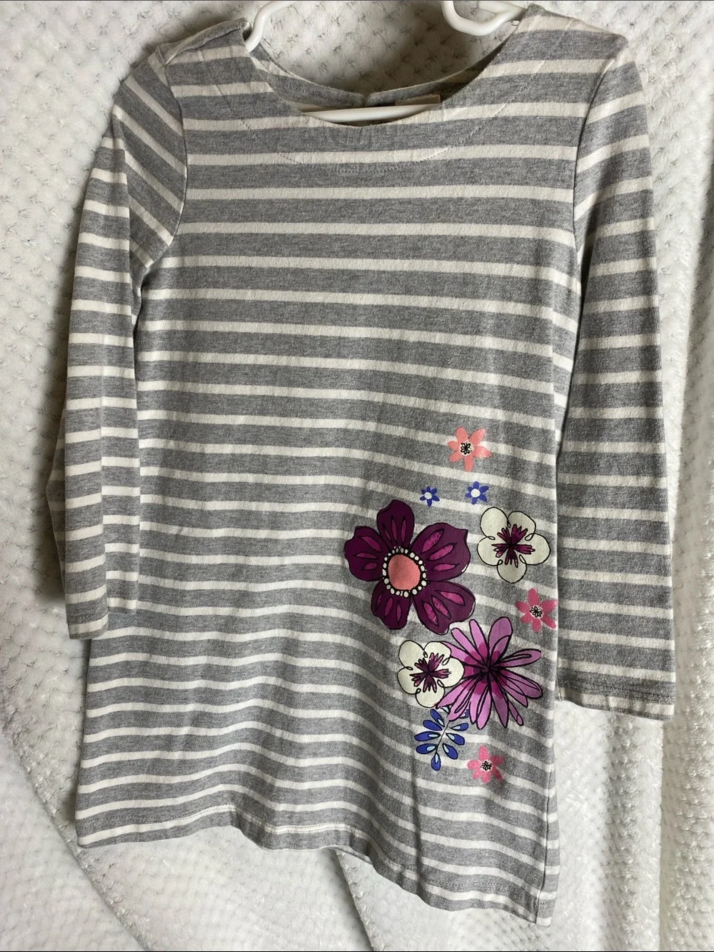 Gymboree Gray & Off White Striped Floral Long Sleeve Knit Dress